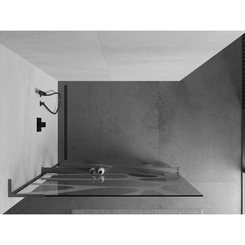 Mexen Kioto+ L paroi de douche avec étagère Walk-in 100 x 200 cm, vague blanche, gris canon brossé - 800-100-123-66-97