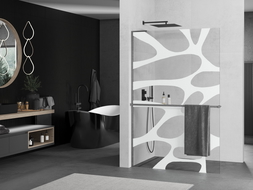 Mexen Kioto+ L paroi de douche avec étagère Walk-in 110 x 200 cm, motif blanc, gun gray brossé - 800-110-123-66-97
