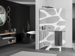 Mexen Kioto+ L paroi de douche avec étagère Walk-in 110 x 200 cm, vague blanche, gris canon brossé - 800-110-123-66-97