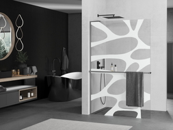 Mexen Kioto+ L paroi de douche avec étagère Walk-in 100 x 200 cm, vague blanche, gun metal - 800-100-123-95-97