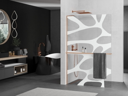 Mexen Kioto+ L paroi de douche avec étagère Walk-in 100 x 200 cm, vague blanche, cuivre brossé - 800-100-123-65-97