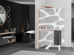 Paroi de douche Mexen Kioto+ L avec étagère Walk-in 100 x 200 cm, motif blanc, laiton brossé - 800-100-123-65-97