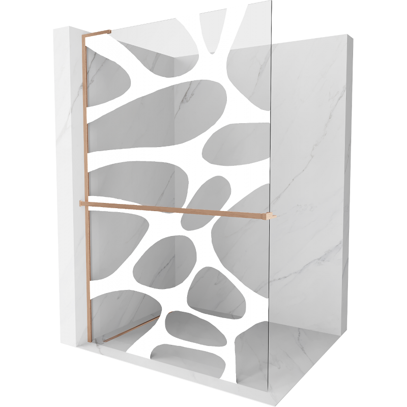 Paroi de douche Mexen Kioto+ L avec étagère Walk-in 100 x 200 cm, motif blanc, laiton brossé - 800-100-123-65-97