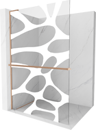 Paroi de douche Mexen Kioto+ L avec étagère Walk-in 100 x 200 cm, motif blanc, laiton brossé - 800-100-123-65-97