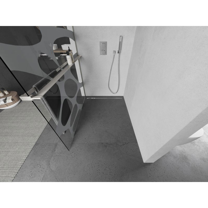 Mexen Kioto+ L paroi de douche avec étagère Walk-in 80 x 200 cm, vague blanche, nickel brossé - 800-080-123-97-97