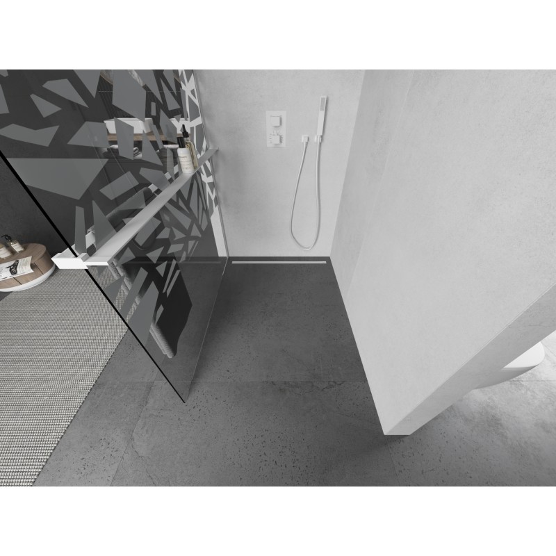 Mexen Kioto+ L paroi de douche avec étagère Walk-in 70 x 200 cm, motif blanc, blanc - 800-070-123-20-85