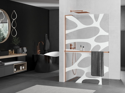 Mexen Kioto+ L paroi de douche avec étagère Walk-in 70 x 200 cm, motif blanc, or rose - 800-070-123-60-97