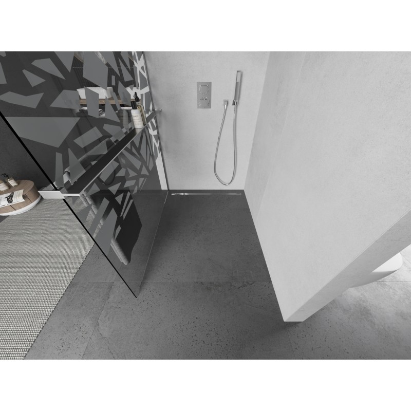 Mexen Kioto+ L paroi de douche avec étagère Walk-in 70 x 200 cm, motif blanc, chrome - 800-070-123-01-85