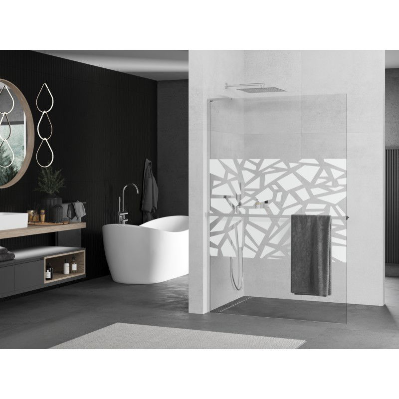 Mexen Kioto+ L cloison de douche avec étagère Walk-in 80 x 200 cm, motif blanc, chrome - 800-080-123-01-85