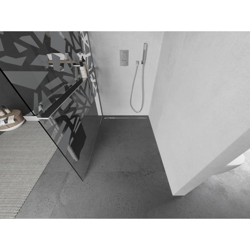 Mexen Kioto+ L paroi de douche avec étagère Walk-in 120 x 200 cm, motif blanc, chrome - 800-120-123-01-85