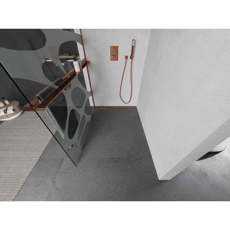 Mexen Kioto+ L paroi de douche avec étagère Walk-in 120 x 200 cm, vague blanche, or rose - 800-120-123-60-97