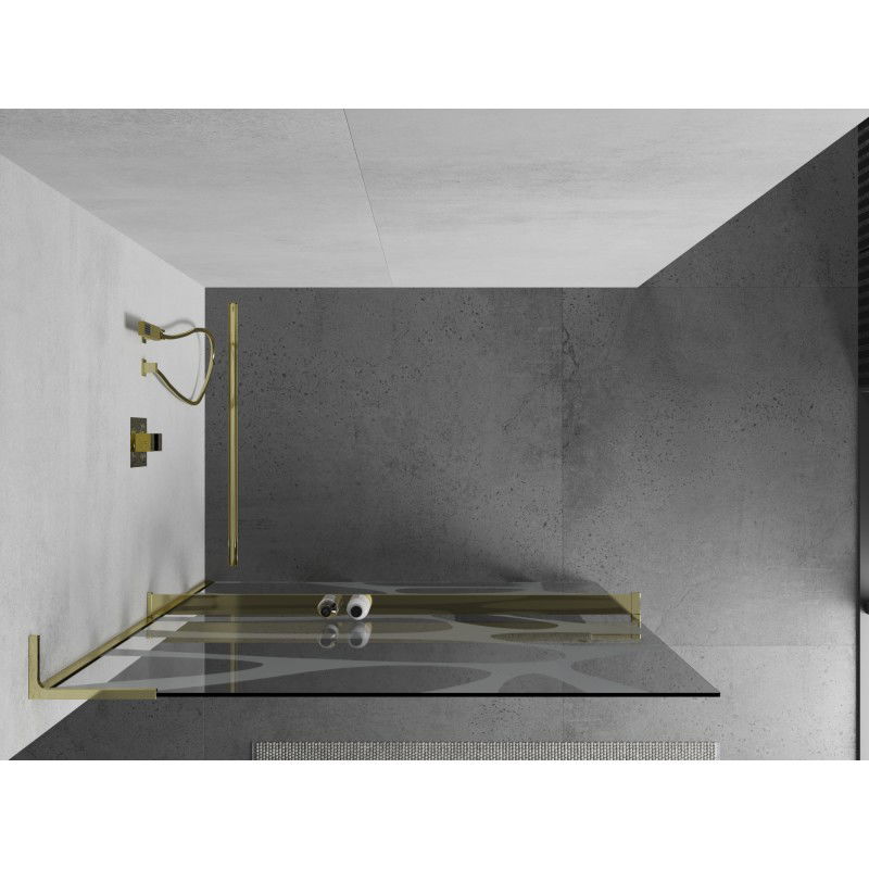 Mexen Kioto+ L paroi de douche avec étagère Walk-in 70 x 200 cm, vague blanche, dorée - 800-070-123-50-97
