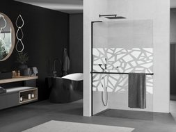Mexen Kioto+ L paroi de douche avec étagère Walk-in 90 x 200 cm, motif blanc, noir - 800-090-123-70-85