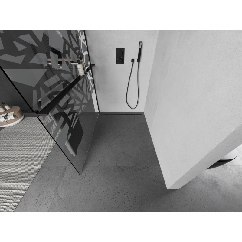 Mexen Kioto+ L paroi de douche avec étagère Walk-in 100 x 200 cm, motif blanc, noir - 800-100-123-70-85