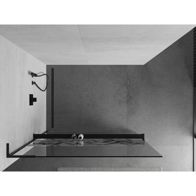 Mexen Kioto+ L paroi de douche avec étagère Walk-in 110 x 200 cm, motif blanc, noir - 800-110-123-70-85