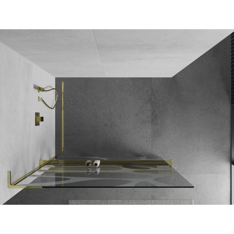 Mexen Kioto+ L paroi de douche avec étagère Walk-in 100 x 200 cm, vague blanche, or - 800-100-123-50-97