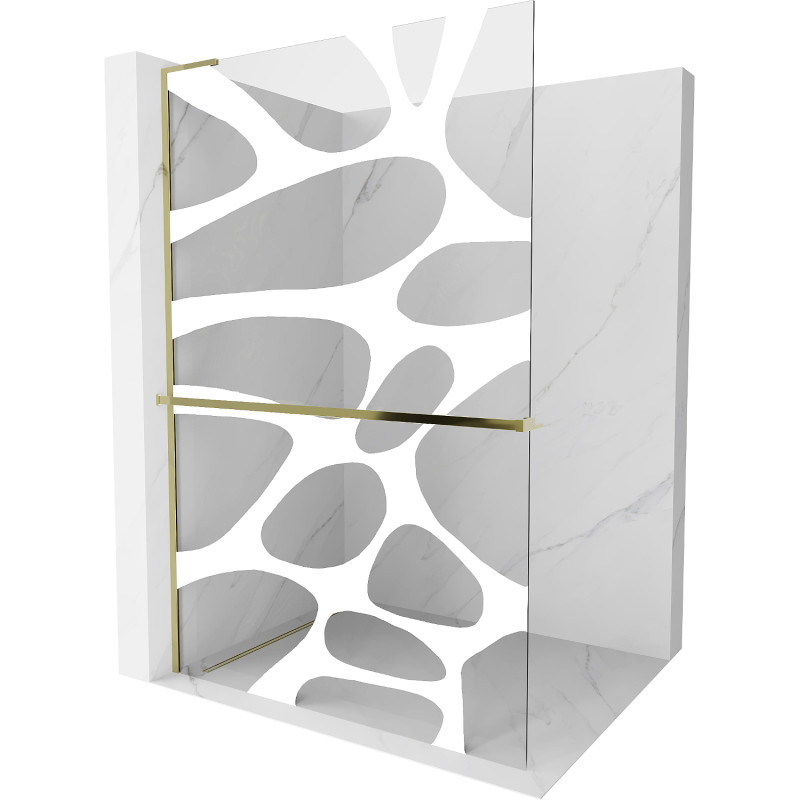 Mexen Kioto+ L paroi de douche avec étagère Walk-in 100 x 200 cm, vague blanche, or - 800-100-123-50-97