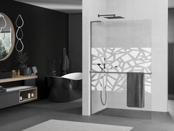 Mexen Kioto+ L paroi de douche avec étagère Walk-in 70 x 200 cm, motif blanc, gris gun brossé - 800-070-123-66-85