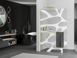 Mexen Kioto+ L paroi de douche avec étagère Walk-in 70 x 200 cm, motif blanc, laiton brossé - 800-070-123-55-97