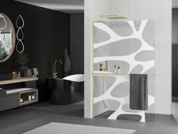 Mexen Kioto+ L paroi de douche avec étagère Walk-in 70 x 200 cm, vague blanche, or brossé - 800-070-123-55-97