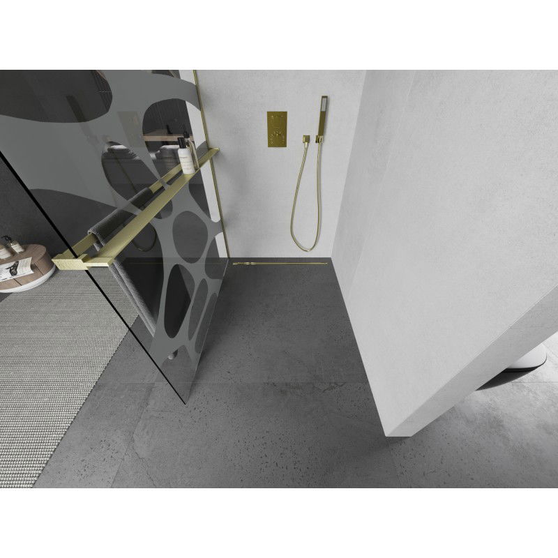 Mexen Kioto+ L panneau de douche avec étagère Walk-in 120 x 200 cm, vague blanche, or brossé - 800-120-123-55-97