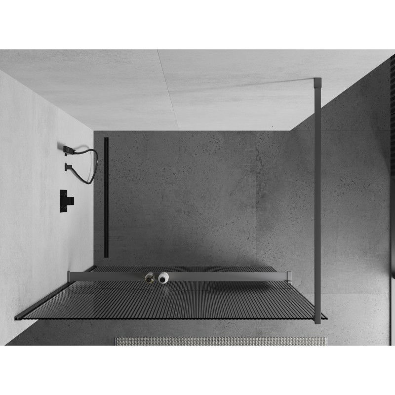 Mexen Kioto+ paroi de douche avec étagère Walk-in 70 x 200 cm, rayures, gun metal - 800-070-121-95-09