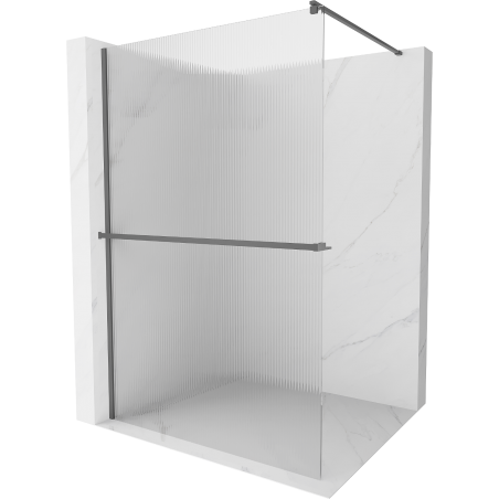 Mexen Kioto+ paroi de douche avec étagère Walk-in 130 x 200 cm, rayures, métal gun - 800-130-121-95-09