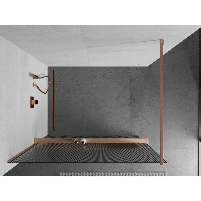 Mexen Kioto+ paroi de douche avec étagère Walk-in 90 x 200 cm, rayures, cuivre brossé - 800-090-121-65-09