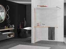 Mexen Kioto+ paroi de douche avec étagère Walk-in 130 x 200 cm, rayures, cuivre brossé - 800-130-121-65-09