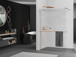 Mexen Kioto+ paroi de douche avec étagère Walk-in 140 x 200 cm, rayures, cuivre brossé - 800-140-121-65-09