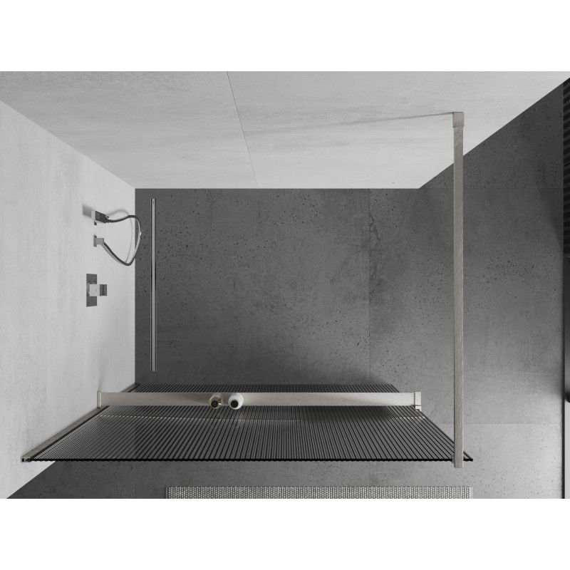 Mexen Kioto+ paroi de douche avec étagère Walk-in 130 x 200 cm, rayures, nickel brossé - 800-130-121-97-09
