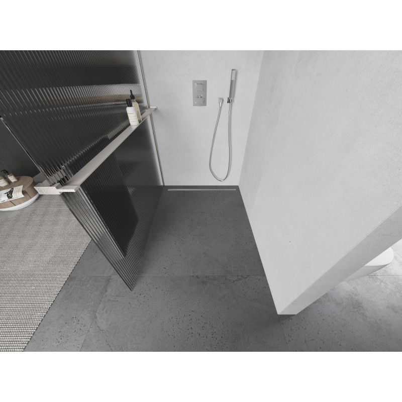 Mexen Kioto+ paroi de douche avec étagère Walk-in 140 x 200 cm, rayures, nickel brossé - 800-140-121-97-09