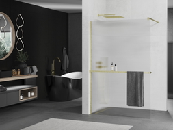 Mexen Kioto+ paroi de douche avec étagère Walk-in 70 x 200 cm, stries, or brossé - 800-070-121-55-09