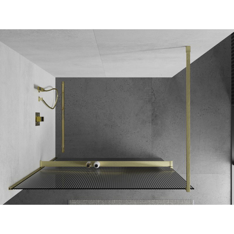Mexen Kioto+ paroi de douche avec étagère Walk-in 100 x 200 cm, rainures, or brossé - 800-100-121-55-09