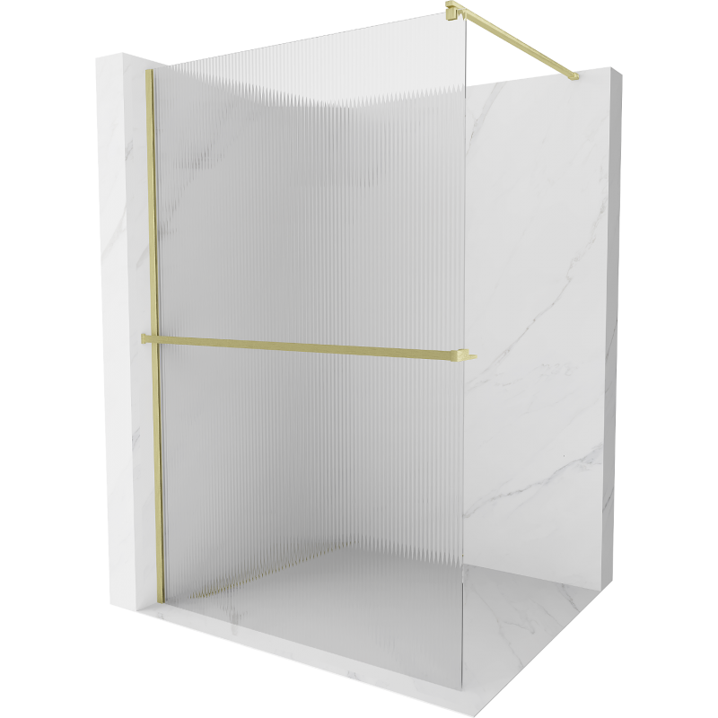 Mexen Kioto+ paroi de douche avec étagère Walk-in 130 x 200 cm, stries, or brossé - 800-130-121-55-09