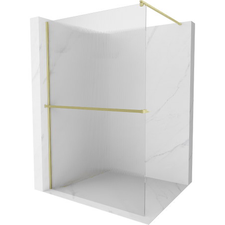 Mexen Kioto+ paroi de douche avec étagère Walk-in 130 x 200 cm, stries, or brossé - 800-130-121-55-09