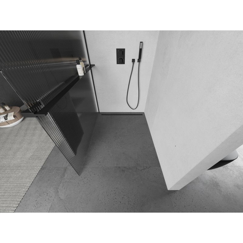 Mexen Kioto+ L paroi de douche avec étagère Walk-in 70 x 200 cm, striée, noire - 800-070-123-70-09