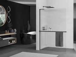 Mexen Kioto+ L paroi de douche avec étagère Walk-in 70 x 200 cm, striée, noire - 800-070-123-70-09
