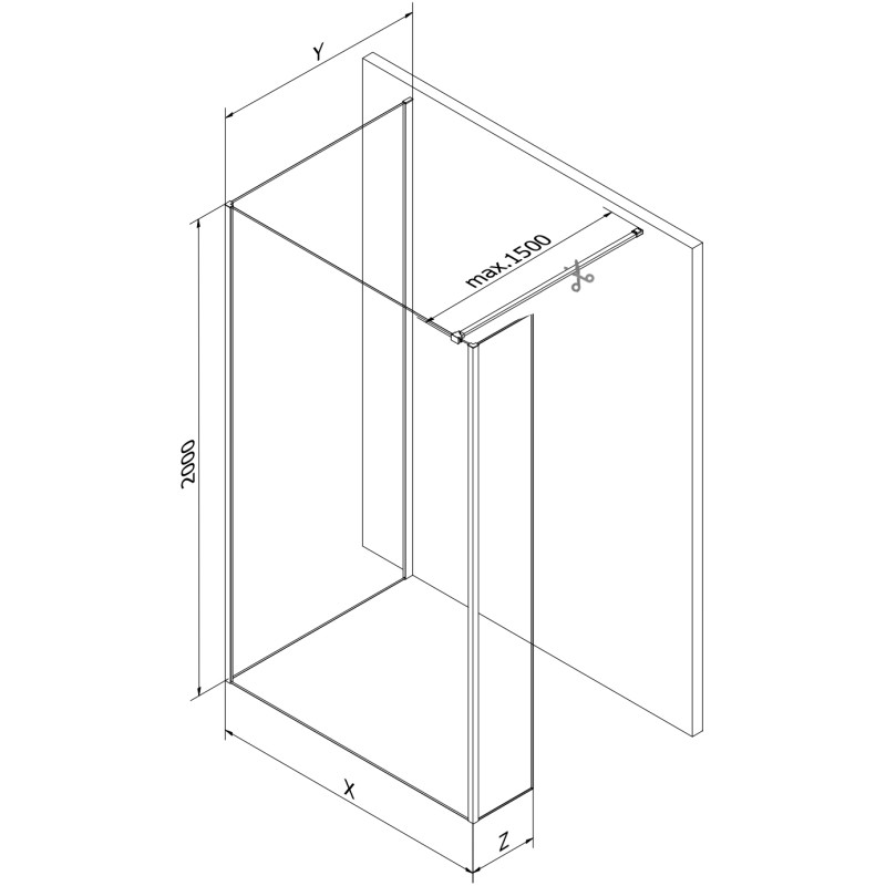 Mexen Kioto paroi de douche Walk-in 90 x 80 x 30 cm, cadre noir, acier canon - 800-090-080-221-95-70-030