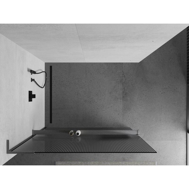 Mexen Kioto+ L paroi de douche avec étagère Walk-in 80 x 200 cm, striée, gris canon brossé - 800-080-123-66-09