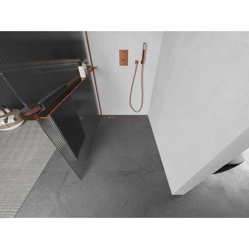 Mexen Kioto+ L paroi de douche avec étagère Walk-in 80 x 200 cm, rayures, or rose - 800-080-123-60-09