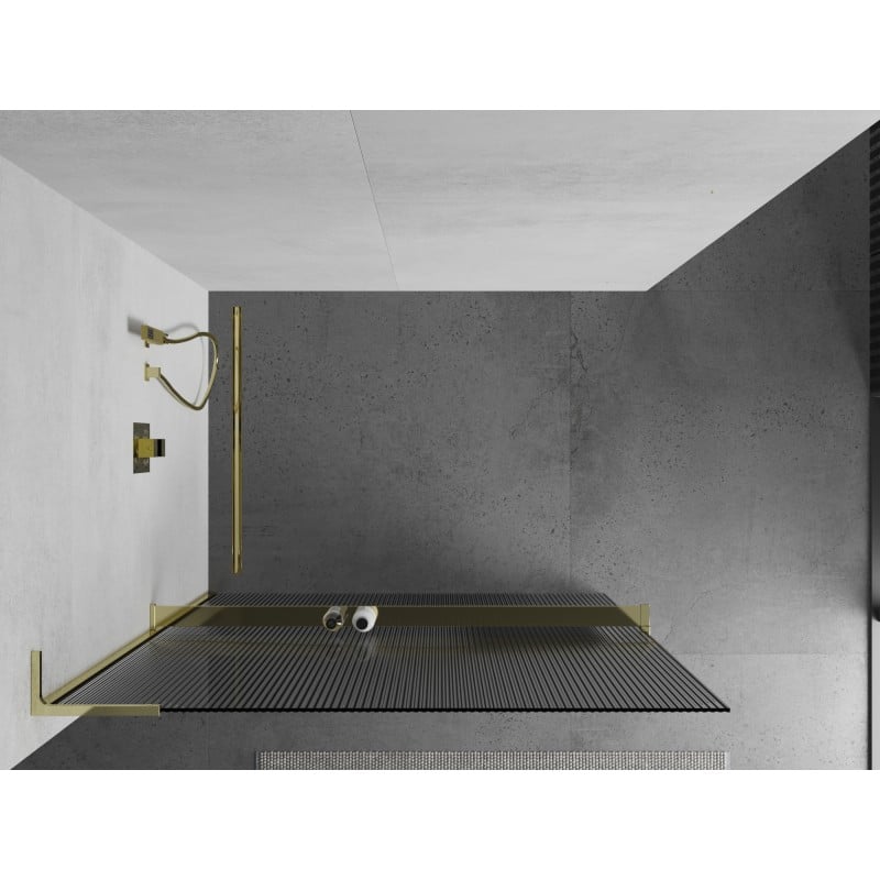Mexen Kioto+ L paroi de douche avec étagère Walk-in 110 x 200 cm, striée, or - 800-110-123-50-09