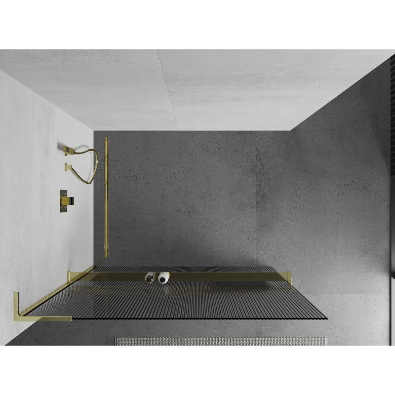 Mexen Kioto+ L paroi de douche avec étagère Walk-in 120 x 200 cm, rainures, or - 800-120-123-50-09