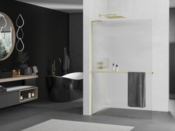 Mexen Kioto+ L panneau de douche avec étagère Walk-in 100 x 200 cm, rayures, or brossé - 800-100-123-55-09