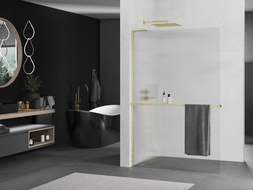 Mexen Kioto+ L paroi de douche avec étagère Walk-in 110 x 200 cm, verre trempé, doré brossé - 800-110-123-55-09