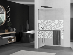 Mexen Kioto+ L paroi de douche avec étagère Walk-in 70 x 200 cm, motif blanc, gun metal - 800-070-123-95-85