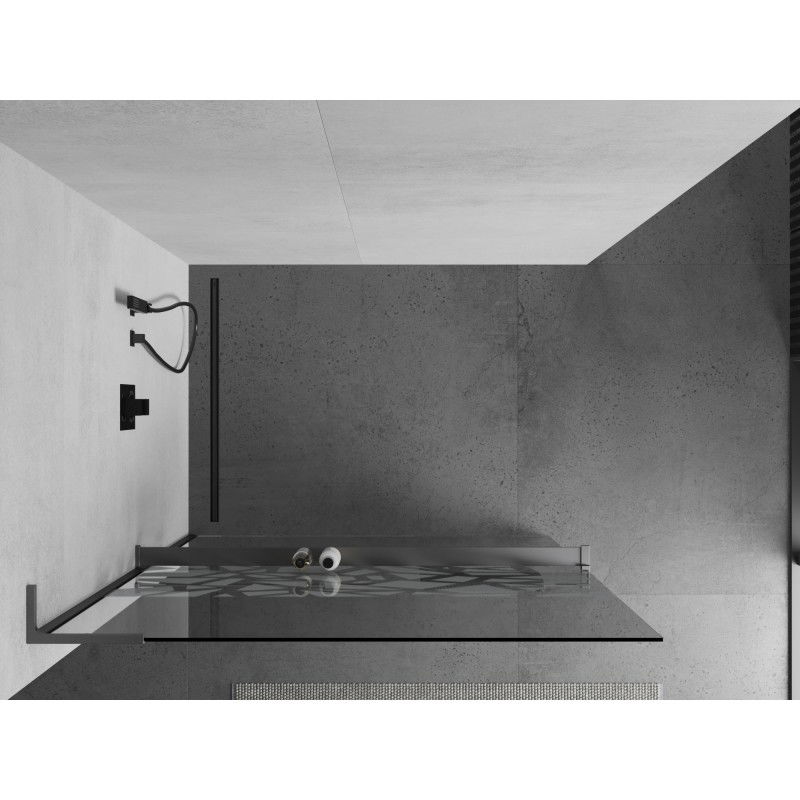 Mexen Kioto+ L cloison de douche avec étagère Walk-in 80 x 200 cm, motif blanc, gun metal - 800-080-123-95-85
