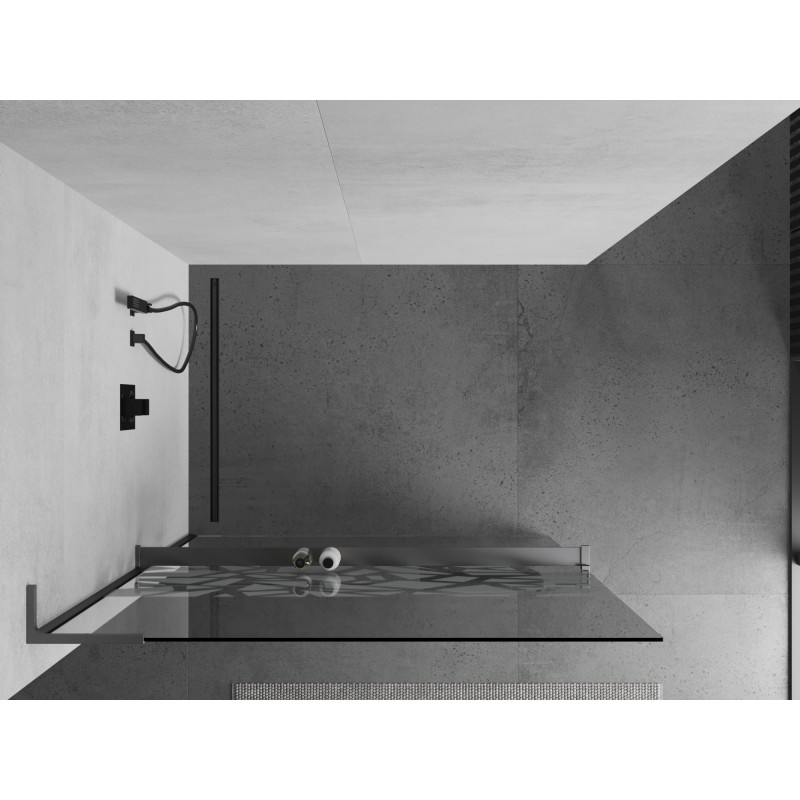Mexen Kioto+ L paroi de douche avec étagère Walk-in 100 x 200 cm, motif blanc, gun metal - 800-100-123-95-85