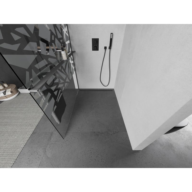 Mexen Kioto+ L paroi de douche avec étagère Walk-in 120 x 200 cm, motif blanc, gun metal - 800-120-123-95-85