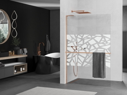 Mexen Kioto+ L paroi de douche avec étagère Walk-in 80 x 200 cm, motif blanc, cuivre brossé - 800-080-123-65-85